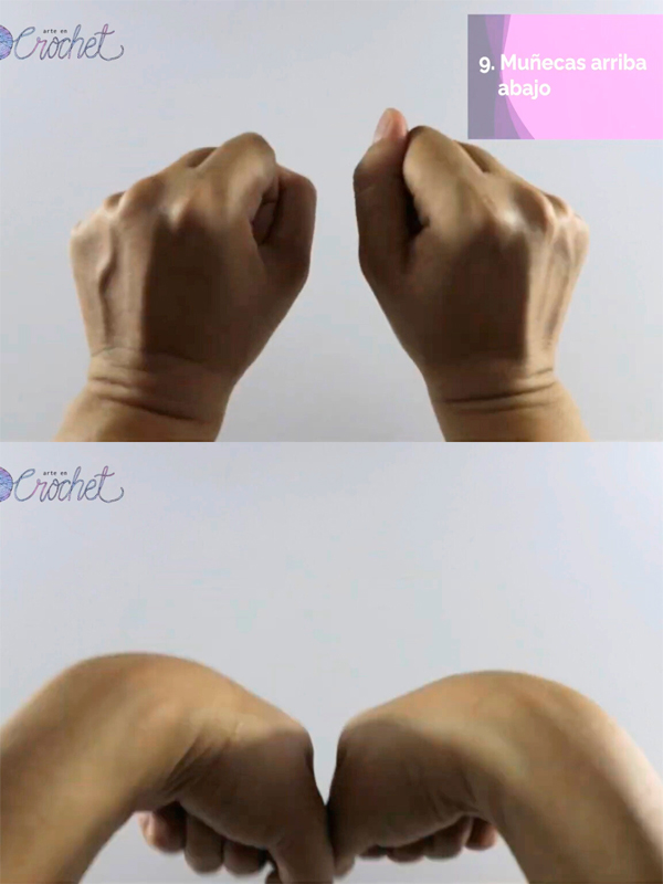 ejercicio para tejedoras moviendo muñecas arriba y abajo para disminuir rigidez