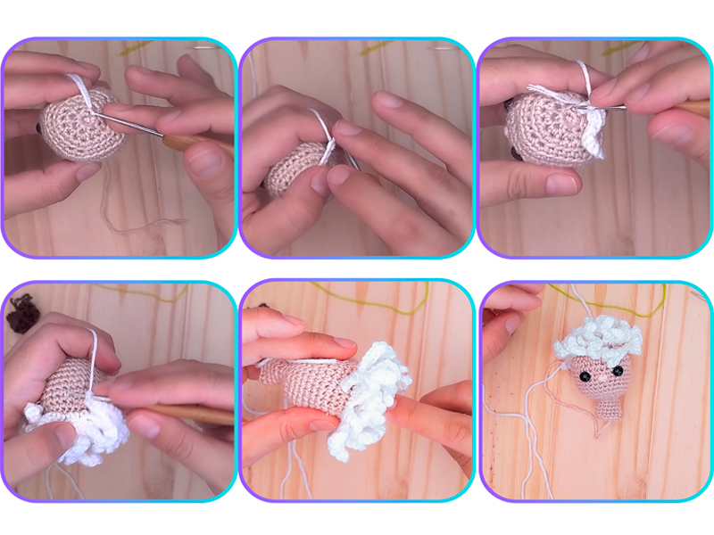 como hacer el pelo de la ovejita amgurumi en la cabeza