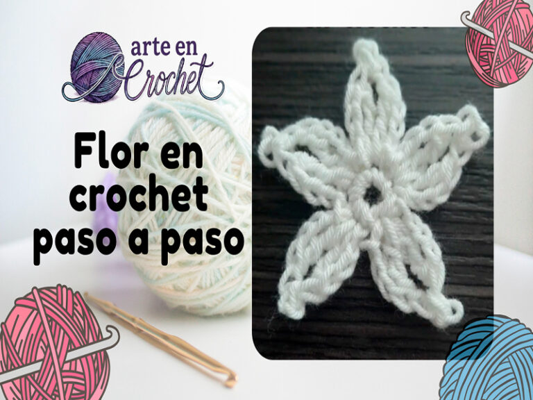 Flor en crochet paso a paso tipo azahar tejida en color blanco con cinco pétalos.