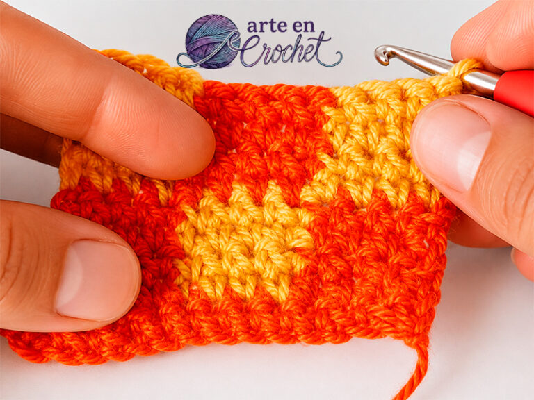 Puntada ajedrez en crochet tejida con dos colores paso a paso
